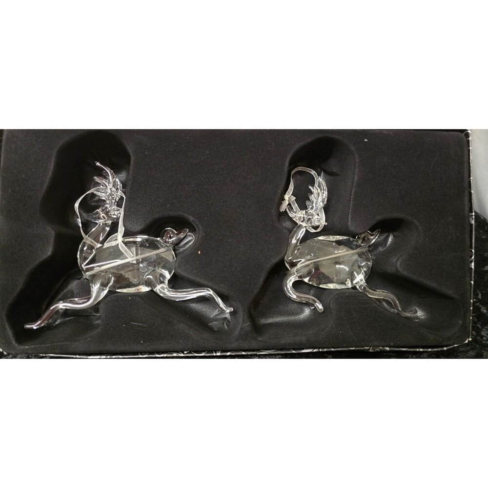 Hand Blown Clear Glass & Crystal 6" Reindeer Ornaments